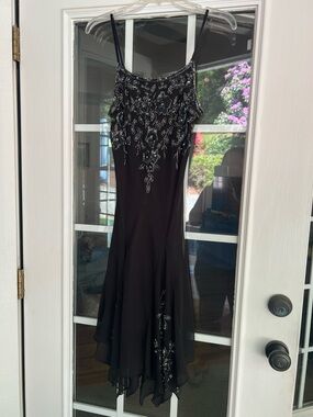Black Beaded Spaghetti-Strap Prom Dress